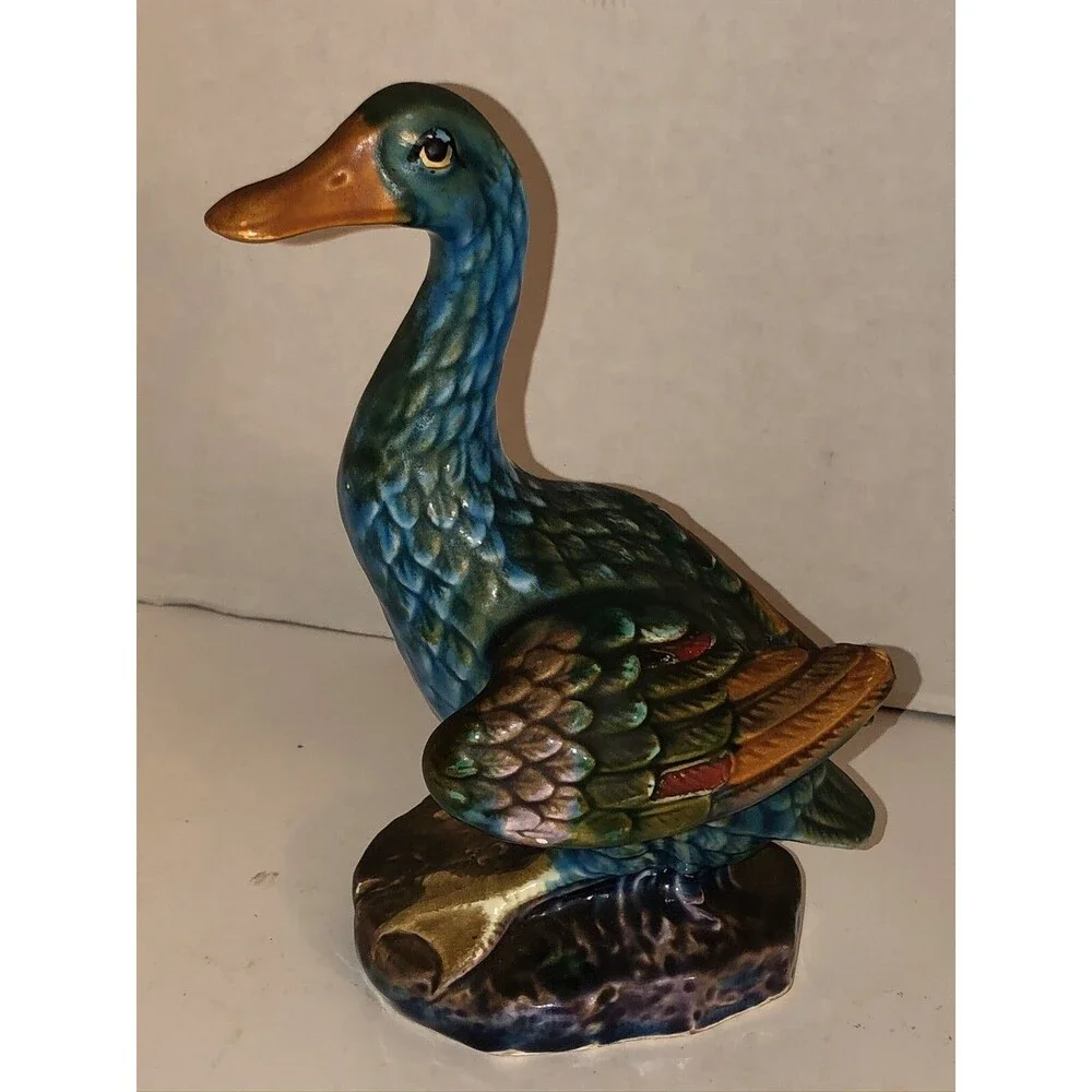 VTG 50s 60s TILSO Ceramic MALLARD DUCK Bird Figurine JAPAN Hand Painted 8” Tall